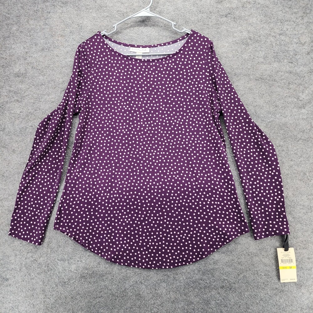 Emaline Blouse Womens Medium Long Sleeve Purple Polka Dot
